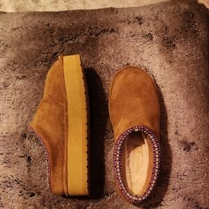 Madden Girl Tan Suede Mules with Embellished Trim